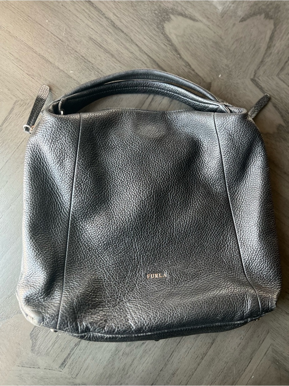 Furla Black Pebbled Leather Satchel with Silver Logo